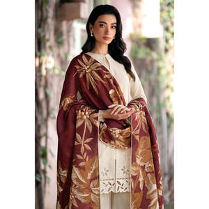 Ensemble Dhanak brodé 3 pièces JAZMIN avec châle en dentelle et pantalon à imprimé laine - BIC-3320-B - Product Image 6