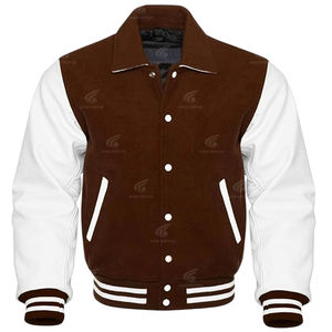 Veste d'hiver pour homme de haute qualité en laine, manches en cuir véritable 100%, design personnalisé de style streetwear, coupe-vent, style lettreman - Product Image 4