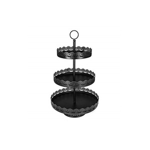 Wholesale Supply New Design Eco-Friendly <b>3</b>-<b>Tier</b> Black Metal <b>Cake</b> <b>Stand</b> with Customized Size for Party Serving Indian Supplier - Product Image 1