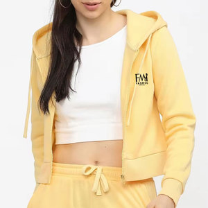 Pulls à capuche courts pour femmes en molleton 100% coton, teinture unie, couleur et logo personnalisés, fermeture éclair sur le devant - Product Image 1