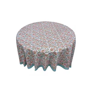 Bloco De Mão De Pano De Mesa Azul Impresso Bem Absorvendo 100% Algodão Bordado 20 Folhas Redondas Toalha De Mesa 220 Cms