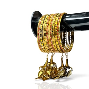 Highest Selling Trendy Golden <b>Red</b> Stone Bangle Set Gold Plated Finish Heavy Work Premium Quality Wholesale Global Export - Product Image 2