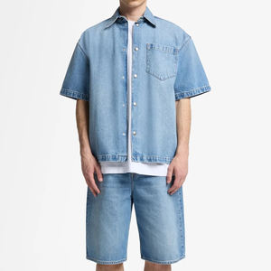 Ropa de calle informal personalizada para hombre, chaqueta con parche de mezclilla desgastada y conjuntos de pantalones cortos de mezclilla de dos piezas para el diseño de los fabricantes de invierno - Product Image 3