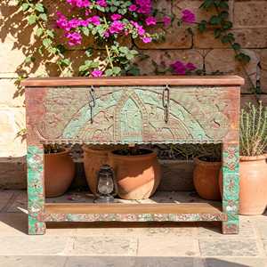 Solid Wood Hand-Carved Arch <b>Console</b> <b>Rustic</b> Elegant Design for Home Villa Hotel Living Room or Bedroom Furniture Handmade - Product Image 2