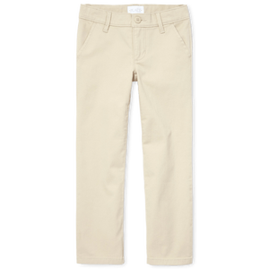 Pantalones chinos con corte de bota para niñas en poliéster elástico tostado y uniforme de algodón para estudiantes de escuela primaria para temporadas de verano e invierno - Product Image 1