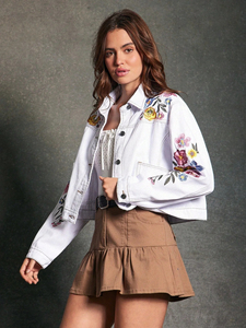 <b>Women</b> <b>Summer</b> Wear Slim Fit Button Down Long Sleeves Casual Streetwear Cropped Denim <b>Jackets</b> OEM Customized Cheap Price - Product Image 4