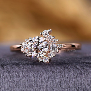 Anillo de compromiso de diamante redondo cultivado en laboratorio de atractivo atemporal, regalo de joyería de aniversario Vintage único para mujer, anillo de boda - Product Image 1