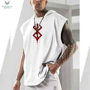 Camiseta sin mangas de talla grande para hombre, camiseta sin mangas cortada en blanco, Sudadera con capucha de Fitness para verano - Product Image 6