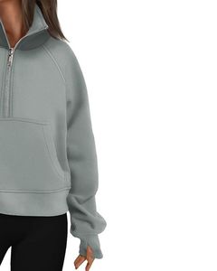Sudadera con Capucha de Forro Polar con Media Cremallera Gris Cielo para Mujer, Sudadera Holgada y Cálida con Bolsillo Tipo Canguro, Sudadera Informal de Invierno, Ropa Urbana - Product Image 2
