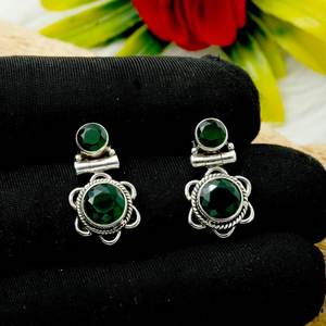 Plata de Ley 925 elegante verde esmeralda Stud pendiente forma de gota de agua piedra preciosa regalo de boda para ella piedra preciosa Esmeralda Natural - Product Image 2