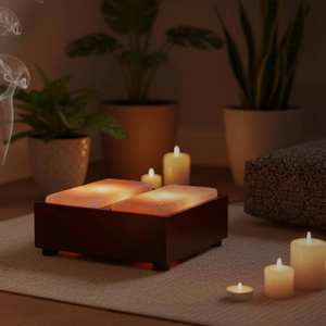 Lampe de sel de l'Himalaya pour la relaxation des pieds, dalles de sel plates, 2 lampes et support en bois, sel rose naturel pour le confort et le bien-être - Product Image 4