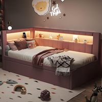 Lit plate-forme rembourrée double moderne Ports USB Support à lattes en bois Cadre de lit de rangement Tête de lit Lit de jour Chambre à coucher Appartement