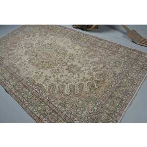 พรมขนแกะสไตล์ตุรกีโบราณคลาสสิกสีเบจสีเขียวขนาด5.7x9.9ฟุตถักทอแบบแบนมีลวดลายเย็บปะติดปะต่อกันสำหรับตกแต่งห้องนั่งเล่นทางเดิน - Product Image 4