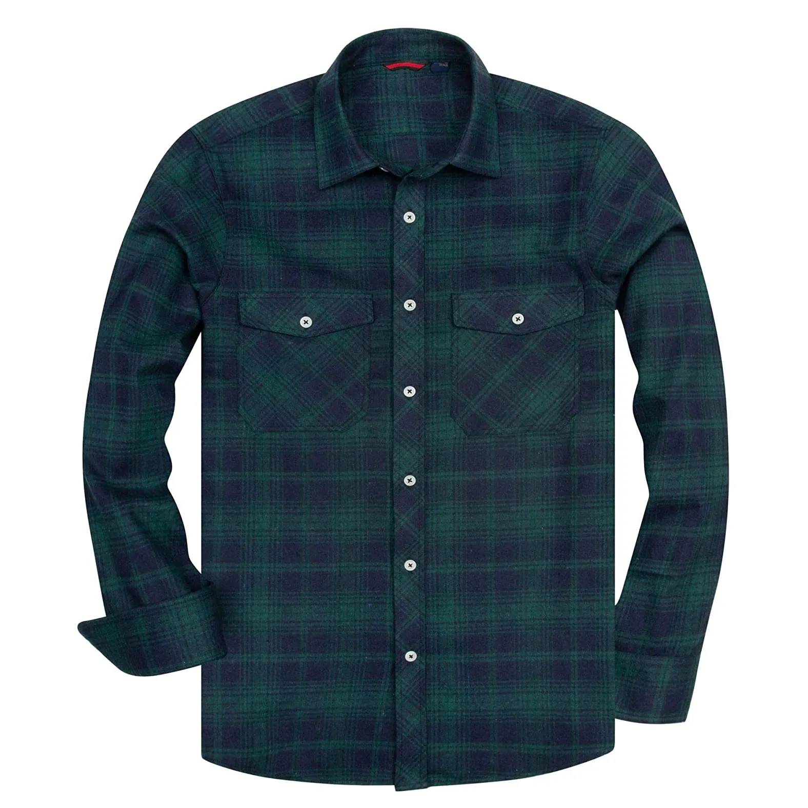 Top Quality Men's Regular-fit Green & Navy Long-Sleeve Plaid Flannel Shirt
