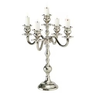 Nouveau look Vintage métal argenté 5 bras candélabre avec base en bois naturel pour décor de mariage élégant chandelier conique pièce maîtresse - Product Image 6