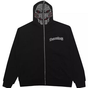 Sweat-shirts à capuche pour hommes automne-hiver, motif uni personnalisé, broderie, motif en strass thermocollant, vente en gros, sweats à capuche avec cordon de serrage - Product Image 4