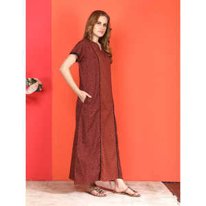 Evolove Camisón Largo Informal de Algodón para Mujer, Estampado, de Manga Corta, con Bolsillo Lateral, Tejido Suave, Talla XS - Product Image 2