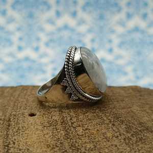 แหวนพลอยมูนสโตนธรรมชาติขนาด10X14มม. แหวนโบฮีเมียนทำด้วยมือทำ925ทึบดีไซน์สวยงามของขวัญคริสต์มาส - Product Image 2