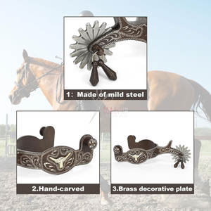 Espuelas Antiguas para Montar a Caballo, Grabadas a Mano, de Acero Inoxidable con Detalles en Latón, 75-78mm, Ajustables, con Hebilla de Cobre Segura HASHIR - Product Image 3