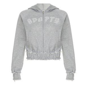 Ensemble survêtement pour femme en coton 100% écologique, logo personnalisé, hiver, uni, streetwear, Y2k, sweat-shirt à capuche zippé court, pantalon de survêtement - Product Image 5