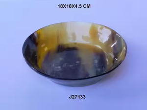 Bol de forme ronde en corne de buffle disponible dans toutes les tailles artisanat indien en corne bol poli couleur naturelle par l'artisanat en croissant - Product Image 2