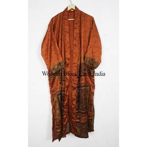 Women's Elegant Woven Silk Kimono Dress Floral Pattern Indian Maxi Gown <b>Romantic</b> Summer Bridesmaid Sari Robe Long Sleeve - Product Image 4