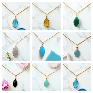 Collar colgante de piedras preciosas de Calcedonia gris Marquesa-dijes de bisel chapados en oro de 18K-collar de cadena de plata esterlina para venta al por mayor - Product Image 2