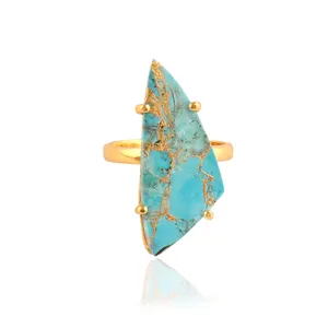 Hot fashion jewelry women rings elegant mojave copper turquoise gold plated adjustable ring anniversary ring wedding jewelry