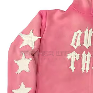 Accept OEM ODM Custom Logo Zipper Solid Distressed Embroidery Hoodies Vintage Raw Hem for <b>Men</b> Winter Breathable - Product Image 3
