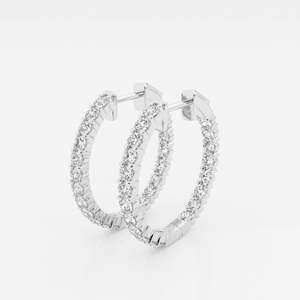 Round Cut Lab Grown <b>Diamond</b> Hoop Earrings 18K Gold Out in Design - Product Image 2