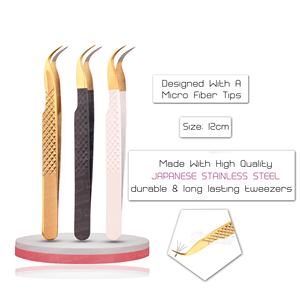 Pinces à cils professionnelles en fibre pour extensions de cils avec poignée diamantée, pinces de haute précision avec logo - Product Image 5