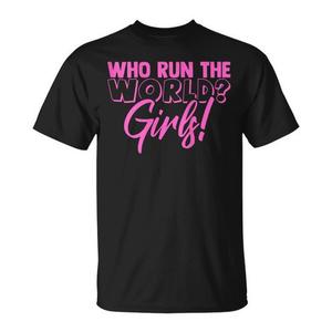 Camiseta Who Run The World para niñas, camiseta negra con texto en rosa, camiseta llamativa a la moda para mujer - Product Image 3