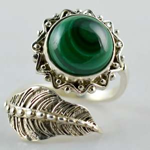 Navya Craft Handmade 925 Sterling <b>Silver</b> Women's Adjustable Leaf <b>Ring</b> Green Malachite Gemstone <b>Statement</b> Crystal <b>Ring</b> - Product Image 2