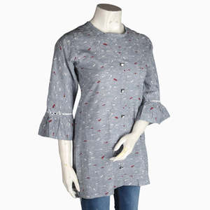 Women's Printed Casual Shirt - Grey - Product Image 1