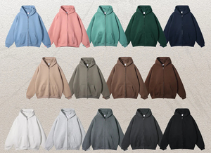 Unisex Oversized <b>Zip</b> <b>Hoodie</b> 100% Cotton Heavyweight Lined Solid Vintage Winter Streetwear Drop Shoulder Washed Fleece Sweatshirt - Product Image 3