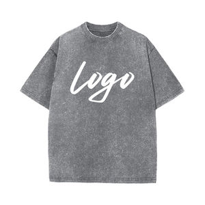 Camiseta Vintage lisa con lavado ácido para hombre, ropa de verano de gran tamaño con hombros caídos, camisas transpirables de alta calidad en stock a granel 2025 - Product Image 1