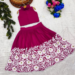 Ghagra Choli traditionnel pour filles, couleur marron, Shoryam, mode, broderie florale exquise, ourlet festonné, vêtements ethniques pour enfants, fête, mariage - Product Image 3