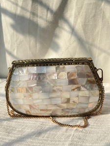 Handcrafted Mother of Pearl Mosaic Clutch <b>Bag</b> with Natural Shell Tiles <b>Gold</b> Tone Frame Luxury <b>Evening</b> Party Handbag Gift her - Product Image 5