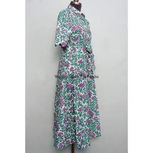 Robe en coton indien à imprimé floral, robe boutonnée, robe de chambre pour femme, robe décontractée, robe imprimée pour femme, manches courtes, longueur longue - Product Image 5