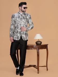 La <b>Scoot</b> 2-Piece Men's Jodhpuri Suit Premium Polyester Printed Ban Collar Jacket and Long Pants for Ethnic Weddings Parties - Product Image 4