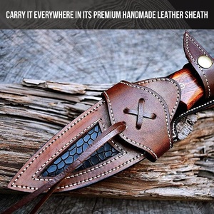 Hoja fija de acero de Damasco hecha a mano, cuchillo plegable para acampar, mango de palisandro, Funda de cuero para caza al aire libre Bushcraft-OEM - Product Image 4