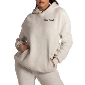 Sudadera con capucha de gran tamaño para mujer Logo personalizado 100% algodón francés transpirable Puff bordado suelto de talla grande invierno - Product Image 2
