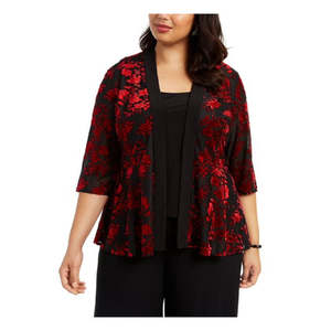 Giacca da Sera Rossa Alex Evenings per Donna, Taglia 1X, Decorata con Motivi Floreali, Senza Maniche, Collo Tondo, per l'Autunno - Product Image 1