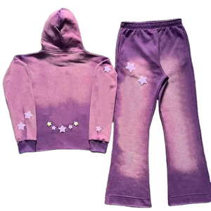 Ensemble survêtement homme, logo brodé entièrement personnalisé, léger, streetwear d'hiver, délavé à l'acide, pantalon de survêtement et sweat-shirt avec patchs usés - Product Image 3