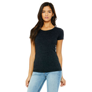 50% Polyester 25% Airlume peigné et anneau filé coton 25% rayonne 40 simple 3.8 oz noir de charbon de bois Triblend manches courtes femmes T-S - Product Image 1