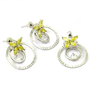 Juego de Pendientes y Colgante de Plata con Flor y Piedra Preciosa Amarilla, Joyería Elegante - Product Image 2