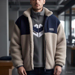 High Quality New Design Custom Logo Winter Colors Stand Oversize Eco-Friendly Breathable <b>Sherpa</b> <b>Fleece</b> Jacket for <b>Men</b> Wholesale - Product Image 2