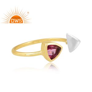 Latest Design 18K Gold Plated Natural Pink Topaz Gemstone <b>Adjustable</b> <b>Ring</b> Demi Fine Jewelry For Women Gift For Her - Product Image 2