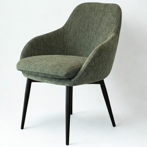 Silla de Comedor Acolchada de Lujo Estilo Europeo LOTUS, Respaldo Curvo, Cojín Suave, Patas de Metal Negro, Muebles de Comedor - Product Image 1