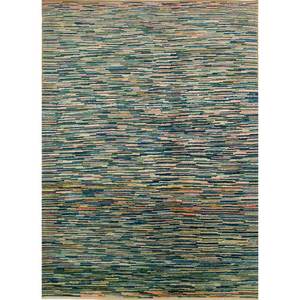 Tapis noué à la main en laine rayée verte Nuray 9x12 pour la décoration du salon des adolescents, tapis Jaipur US - Product Image 1